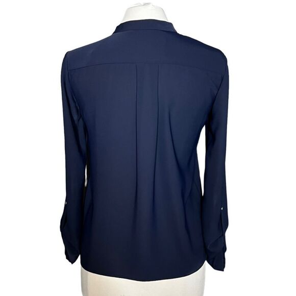 Zara basic Collection Roll Tab Sleeve 1/2 Zip Chiffon Georgette Pullover Blouse - Picture 5 of 8